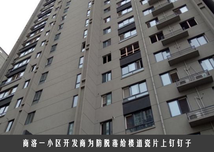 商洛一小区开发商为防脱落给楼道瓷片上钉钉子